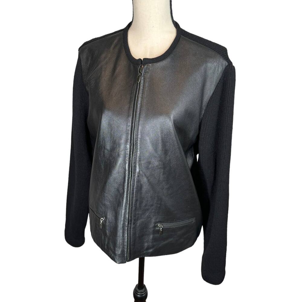 Coldwater Creek Leather and‎ Merino Wool Zip Front Jacket Black Medium